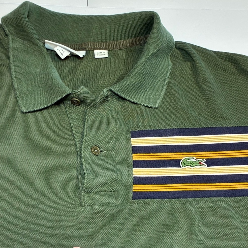 Lacoste Men’s Hunter Green Polo Short Sleeve Classic Fit 4XL Blue/Yellow Stripe
